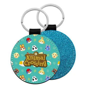 Animal Crossing, Μπρελόκ Δερματίνη, στρογγυλό ΜΠΛΕ (5cm)