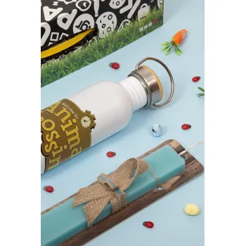 Animal Crossing, Easter Set, metallic silver aluminum water bottle (500ml) & scented flat Easter candle (30cm) (TURQUOISE)