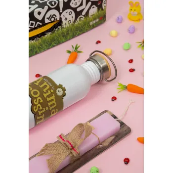 Animal Crossing, Easter Set, SS Metallic water bottle (620ml, stainless steel) & scented flat Easter candle (30cm) (PINK)