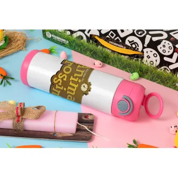 Animal Crossing, Easter candle, Childrens hot water bottle, stainless steel, with safety straw, PINK (500ml)