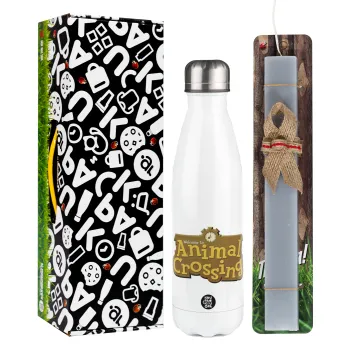 Animal Crossing, Easter candle, metallic white thermos bottle (500ml) & aromatic flat candle (30cm) (GRAY)