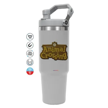 Animal Crossing, ΓΚΡΙ χρώματος Θερμός Ανοξείδωτο 890ml (30oz) με χερούλι