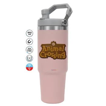 Animal Crossing, ΡΟΖ χρώματος Θερμός Ανοξείδωτο 890ml (30oz) με χερούλι