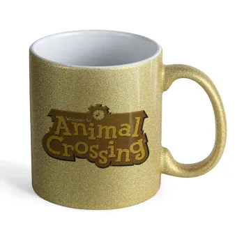 Animal Crossing, Κούπα Χρυσή Glitter που γυαλίζει, κεραμική, 330ml