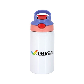 amiga, Children's hot water bottle, stainless steel, with safety straw, pink/purple (350ml)