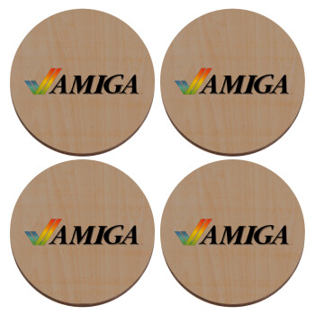 amiga, ΣΕΤ x4 Σουβέρ ξύλινα στρογγυλά plywood (9cm)