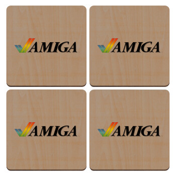 amiga, ΣΕΤ x4 Σουβέρ ξύλινα τετράγωνα plywood (9cm)