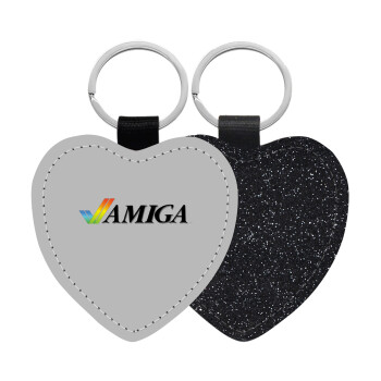 amiga, Μπρελόκ PU δερμάτινο glitter καρδιά ΜΑΥΡΟ