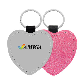 amiga, Μπρελόκ PU δερμάτινο glitter καρδιά ΡΟΖ