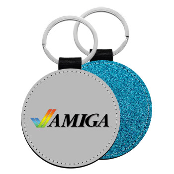 amiga, Μπρελόκ Δερματίνη, στρογγυλό ΜΠΛΕ (5cm)