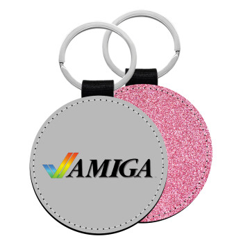 amiga, Μπρελόκ Δερματίνη, στρογγυλό ΡΟΖ (5cm)