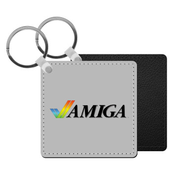 amiga, Μπρελόκ Δερματίνη, τετράγωνο ΜΑΥΡΟ (5x5cm)