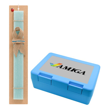 amiga, Easter Set, children's snack container BLUE & Easter aromatic flat candle (30cm) (TURQUOISE)