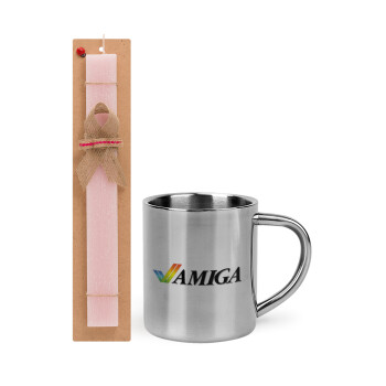 amiga, Easter Set, metallic thermal cup (300ml) & aromatic flat Easter candle (30cm) (PINK)