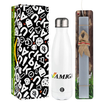 amiga, Easter candle, metallic white thermos bottle (500ml) & aromatic flat candle (30cm) (GRAY)