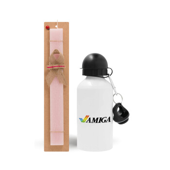amiga, Easter Set, metallic aluminum bottle (500ml) & aromatic flat Easter candle (30cm) (PINK)