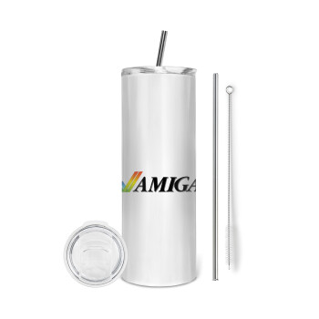 amiga, Eco friendly stainless steel tumbler 600ml, with metal straw & cleaning brush