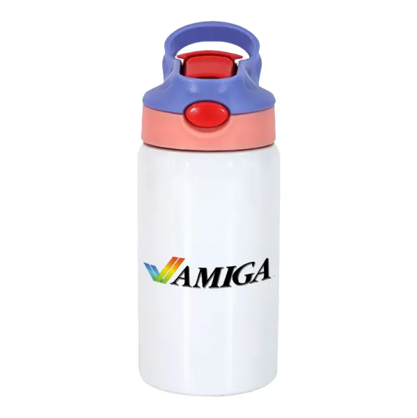 amiga — Children's hot water bottle, stainless steel, with safety straw, pink/purple (350ml)