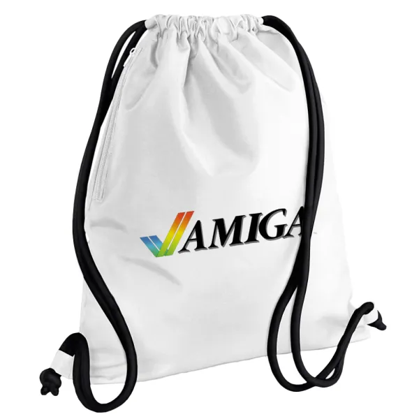 amiga — Τσάντα πλάτης πουγκί GYMBAG λευκή, με τσέπη (40x48cm) & χονδρά κορδόνια