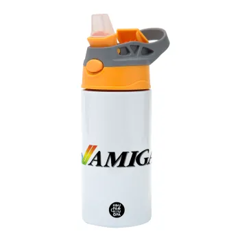 amiga, Children's hot water bottle, stainless steel, with safety straw, Orange/Grey (360ml) BPA-FREE