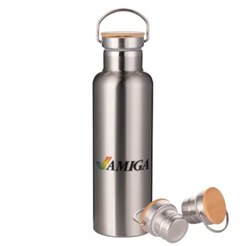 amiga, Stainless steel Silver with wooden lid (bamboo), double wall, 750ml
