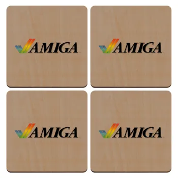 amiga, ΣΕΤ x4 Σουβέρ ξύλινα τετράγωνα plywood (9cm)