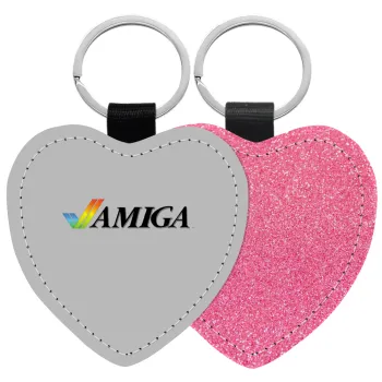 amiga, Μπρελόκ PU δερμάτινο glitter καρδιά ΡΟΖ