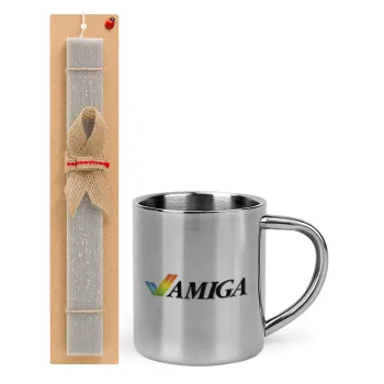 amiga, Easter Set, metallic thermal cup (300ml) & Easter aromatic flat candle (30cm) (GRAY)