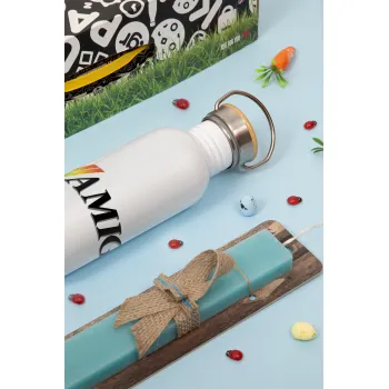 amiga, Easter Set, metallic silver aluminum water bottle (500ml) & scented flat Easter candle (30cm) (TURQUOISE)