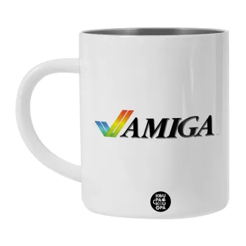 amiga, Λευκή Ανοξείδωτη Μεταλλική Κούπα 450ml - Διπλού Τοιχώματος 