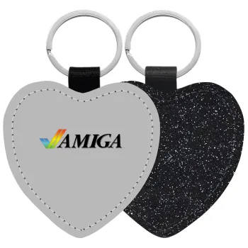 amiga, Μπρελόκ PU δερμάτινο glitter καρδιά ΜΑΥΡΟ