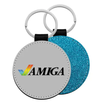 amiga, Μπρελόκ Δερματίνη, στρογγυλό ΜΠΛΕ (5cm)