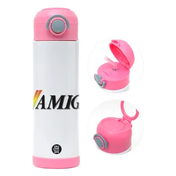 amiga, Παιδικό παγούρι θερμό, ανοξείδωτο, με καλαμάκι ασφαλείας, ΡΟΖ (500ml)