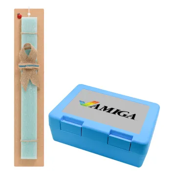 amiga, Easter Set, children's snack container BLUE & Easter aromatic flat candle (30cm) (TURQUOISE)