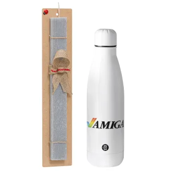 amiga, Easter Set, metallic stainless thermos bottle (500ml) & scented flat Easter candle (30cm) (GRAY)