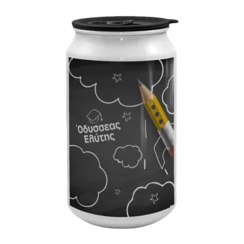 Επιστροφή στα θρανία μαυροπίνακας με το δικό σας όνομα, Κούπα ταξιδιού μεταλλική με καπάκι (tin-can) 500ml