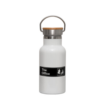 The office, Μεταλλικό παγούρι θερμός (Stainless steel) Λευκό με ξύλινο καπακι (bamboo), διπλού τοιχώματος, 350ml