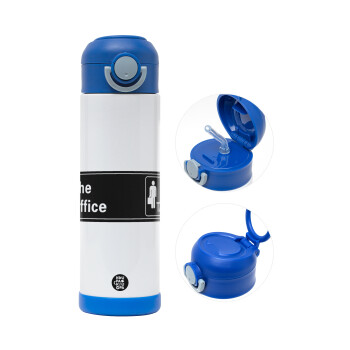 The office, Children's hot water bottle, stainless steel, with safety straw, BLUE (500ml)