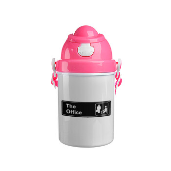 The office, Ροζ παιδικό παγούρι πλαστικό (BPA-FREE) με καπάκι ασφαλείας, κορδόνι και καλαμάκι, 400ml