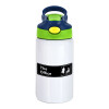 Children's hot water bottle, stainless steel, with safety straw, green, blue (350ml)
