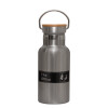 Stainless steel metallic thermos flask, silver with a bamboo lid, double-walled, 350ml.