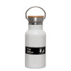 Metallic thermos (Stainless steel) White with wooden lid (bamboo), double-walled, 350ml