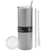 Tumbler stainless steel Silver 600ml, with metal straw & cleaning brush