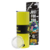 Neon Yellow Travel Tumbler, with metal straw (Stainless steel 304 Food grade, BPA free, 600ml)
