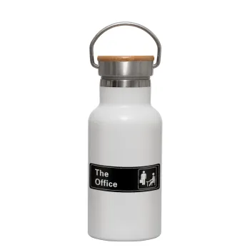 The office, Metallic thermos (Stainless steel) White with wooden lid (bamboo), double-walled, 350ml
