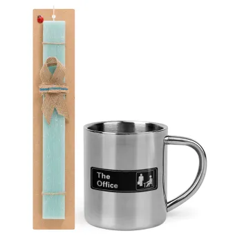 The office, Easter Set, metallic thermal cup (300ml) & aromatic flat Easter candle (30cm) (TURQUOISE)
