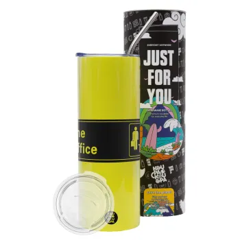 The office, Neon Yellow Travel Tumbler θερμό, μεταλλικό καλαμάκι(Ανωξείδωτο 304 Food grade, BPA free, 600ml)