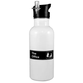 The office, White water bottle with straw, stainless steel 600ml
