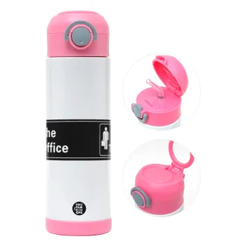 The office, Children's hot water bottle, stainless steel, with safety straw, PINK (500ml)