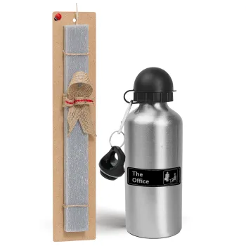 The office, Easter Set, metallic silver aluminum water bottle (500ml) & aromatic flat Easter candle (30cm) (GRAY)